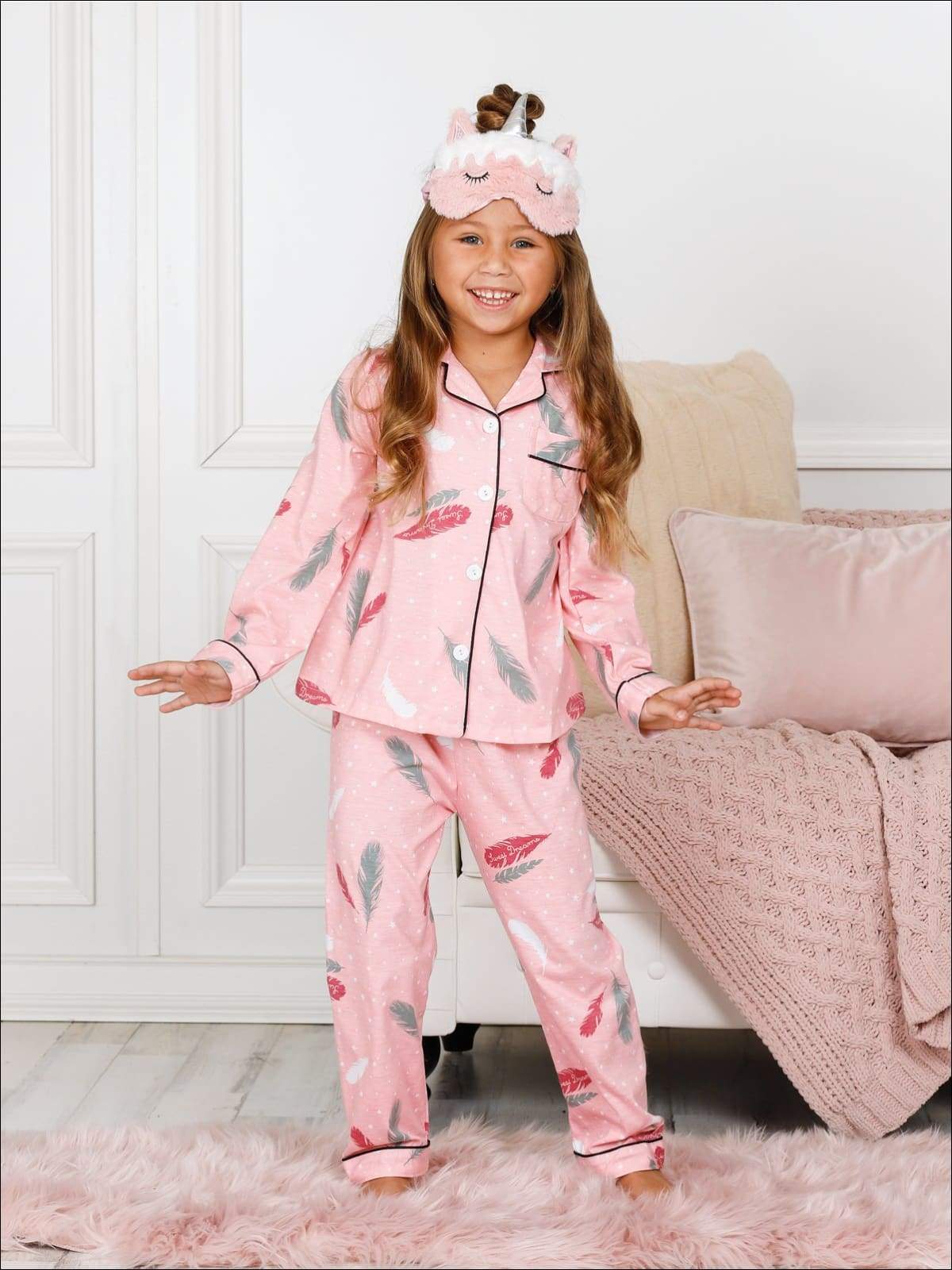 Girls Pink Cotton Embroidered Long Sleeve Pajama Set - Multicolor / 2T - Girls Pajama