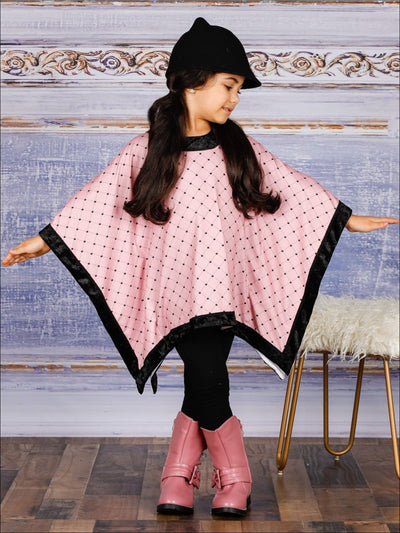 Girls Pink Crown Print Velvet Poncho & Matching Leggings Set - Girls Fall Casual Set