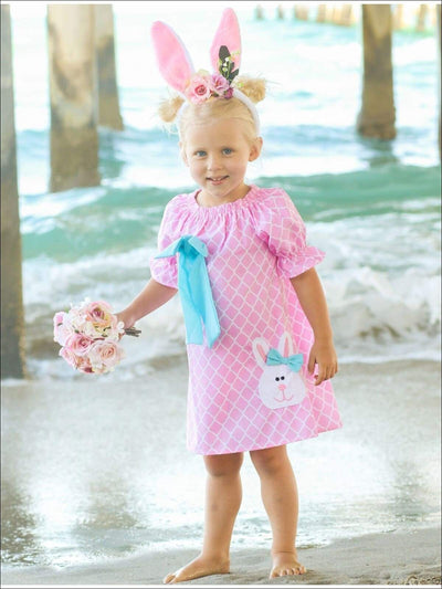 Causal Easter Dresses | Pink Diamond Bunny Puff Sleeve Skater Dress