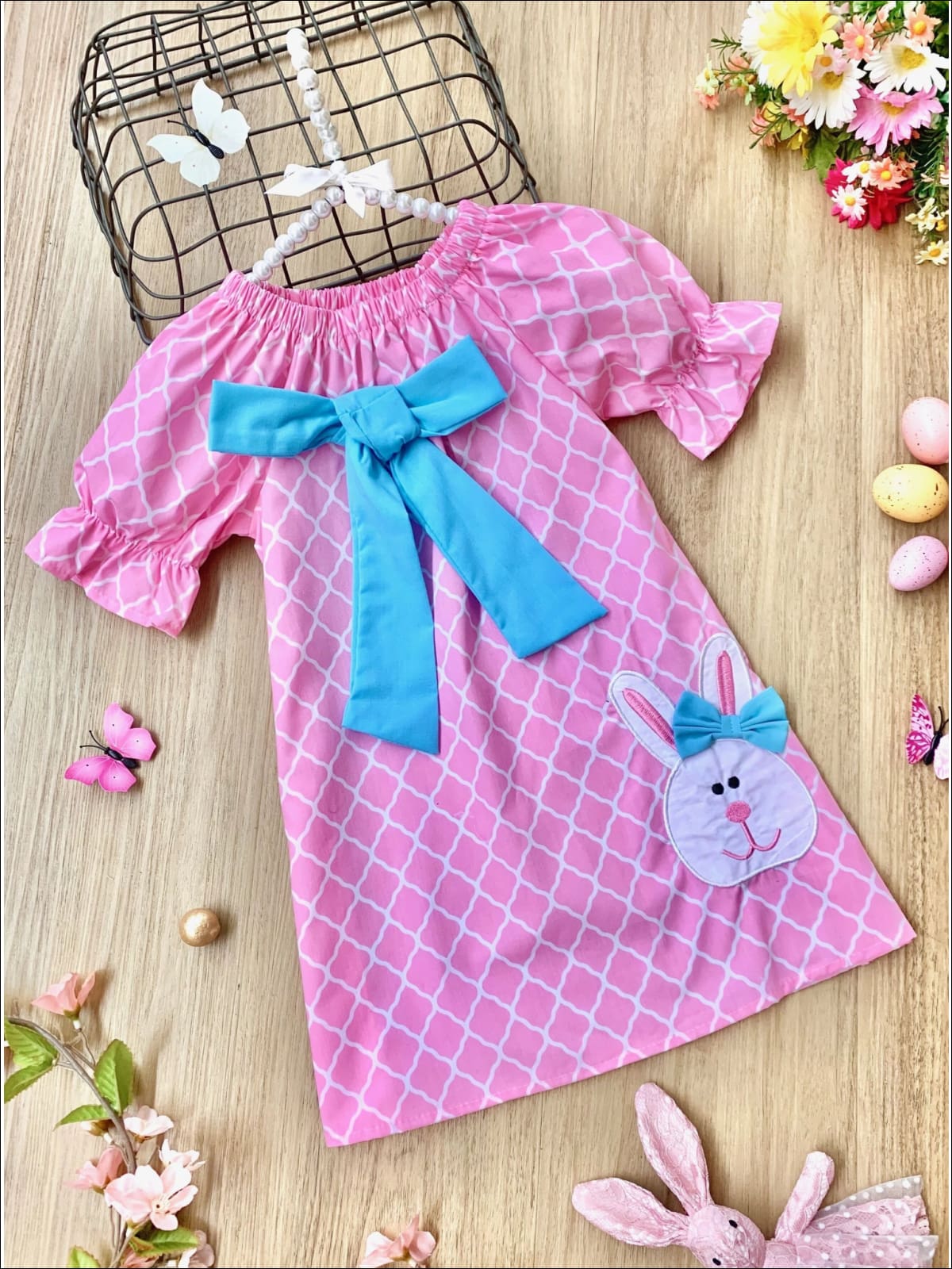 Causal Easter Dresses | Pink Diamond Bunny Puff Sleeve Skater Dress