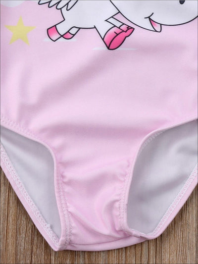 Toddler Swimwear | Little Girls Pink Halter Unicorn One Piece Swimsuit
