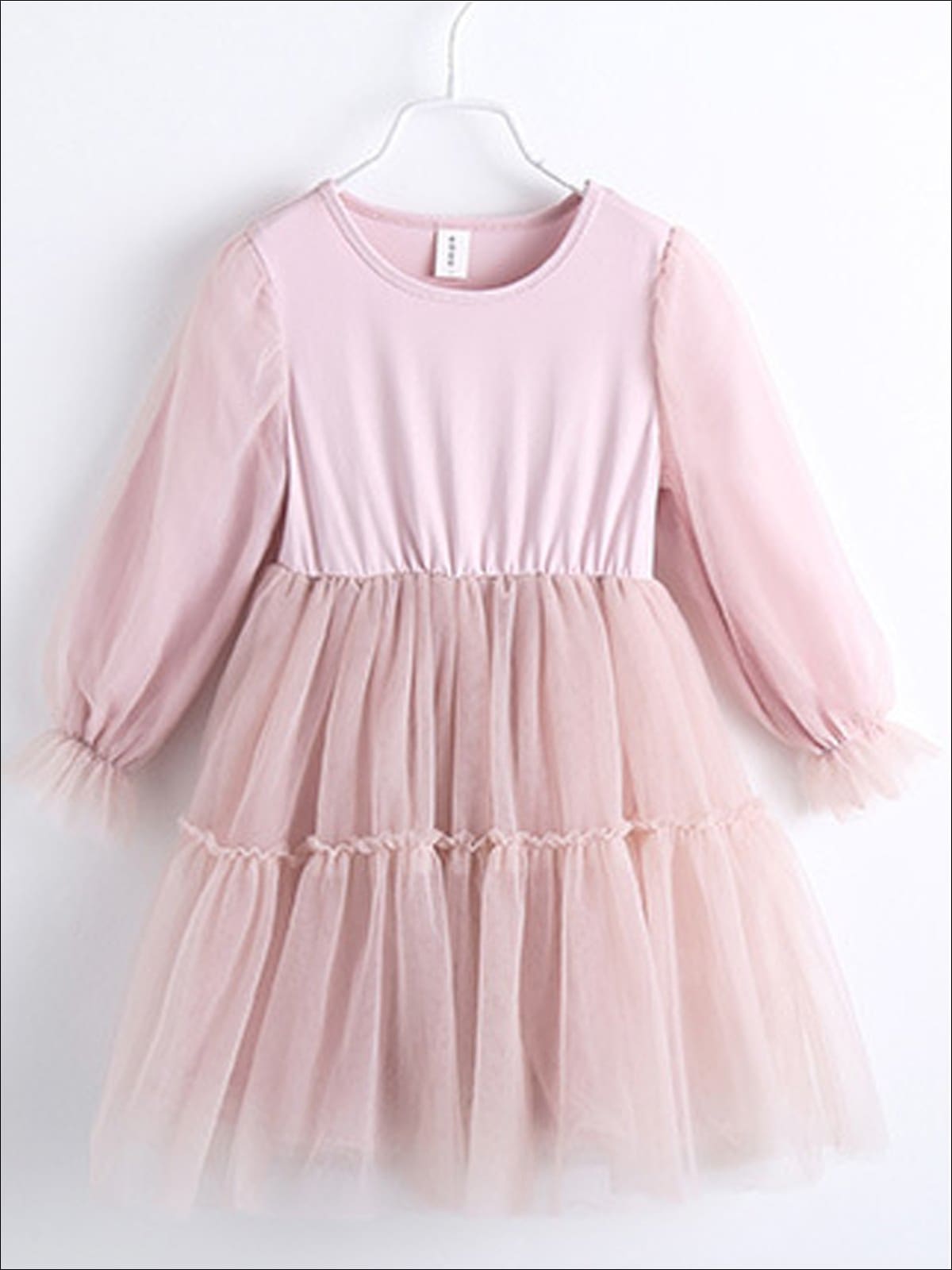 Girls Pink Long Sleeve Tutu Dress with Pearl Embellished & Bow Denim Vest - Girls Fall Casual Dress