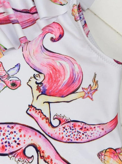 Girls Pink Mermaid Pattern One Piece Bathing Suit - Girls One Piece Swimsuit