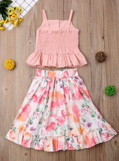 Resort Ready Girls Clothes | Peplum Top & Ruffle Floral Maxi Skirt Set