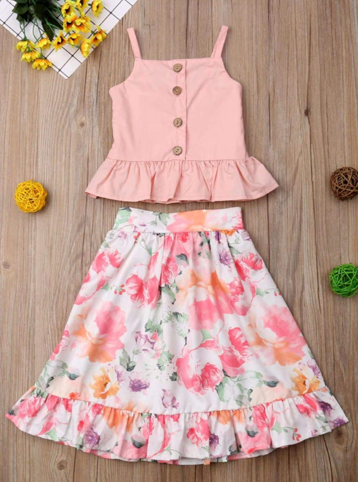 Resort Ready Girls Clothes | Peplum Top & Ruffle Floral Maxi Skirt Set