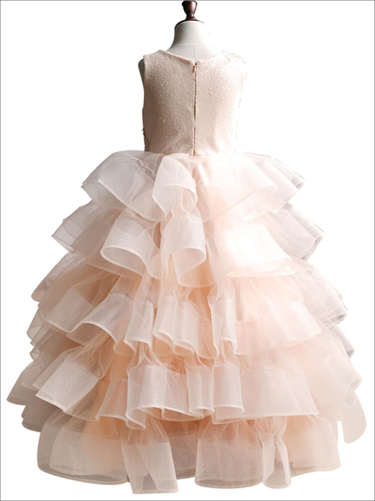 Girls Pink Tiered Gown - Girls Gowns