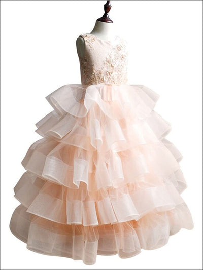 Girls Pink Tiered Gown - Girls Gowns