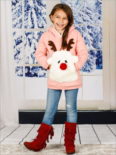 Toddler Girls Hoodies | Pinky Reindeer Hoodie - Mia Belle Girls