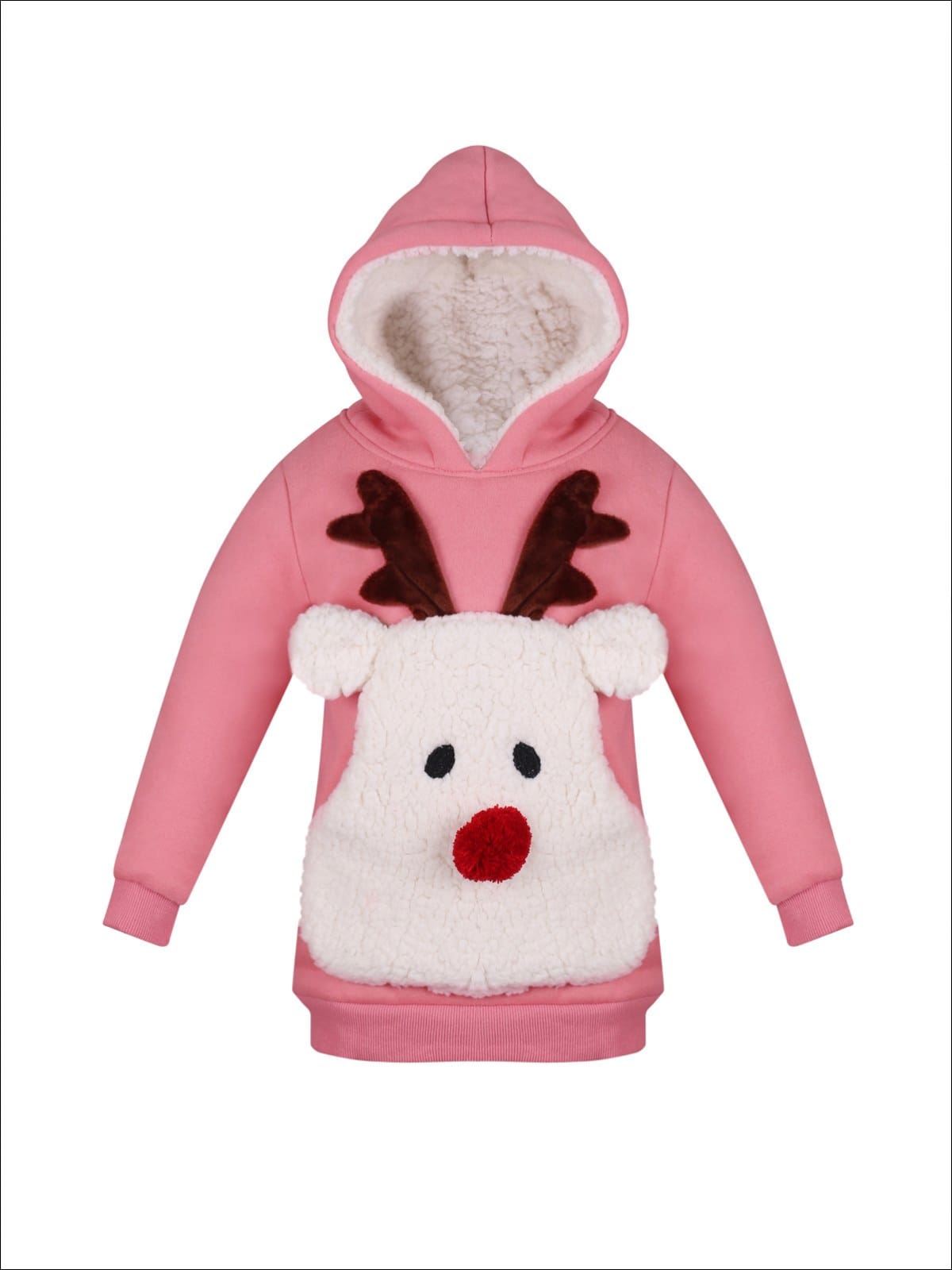 Girls Pink Warm & Cozy Fleece Lined Reindeer Hoodie - Pink / 2T/3T - Girls Sweater