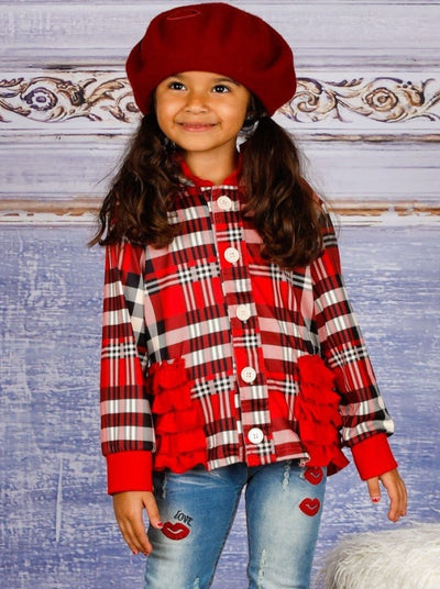 Kids Sweaters | Plaid Button Down Hooded Cardigan | Mia Belle Girls