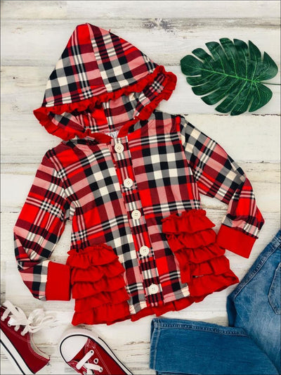 Kids Sweaters | Plaid Button Down Hooded Cardigan | Mia Belle Girls