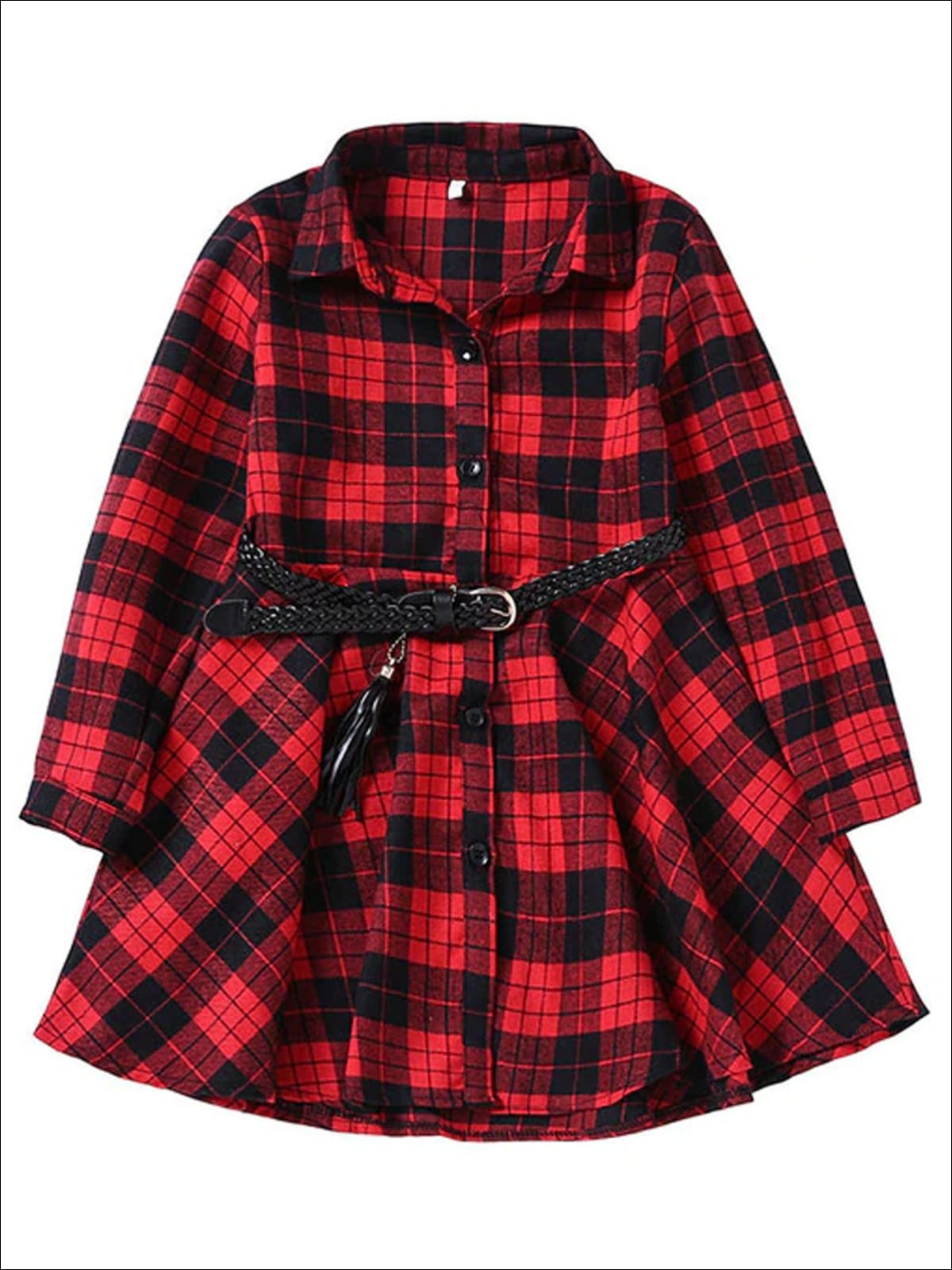 Plaid Fad Belted A-Line Dress - Red / 3T - Mia Belle Girls