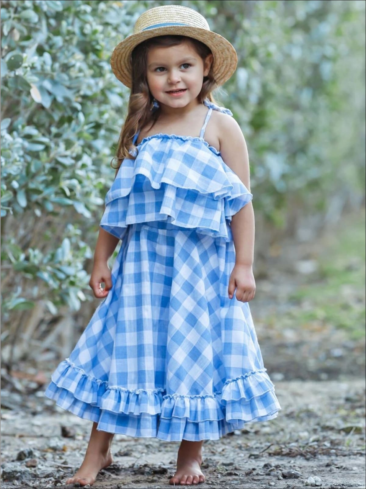 Girls Plaid Double Ruffle Crop Top and Maxi Skirt Set - Girls Spring Casual Set