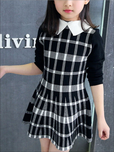 Girls Plaid Long Sleeve Sweater Dress ( 2 Color Options) - black / 3T - Girls Fall Dressy Dress