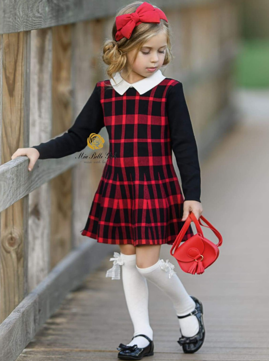 Girls Plaid Long Sleeve Sweater Dress ( 2 Color Options) - red / 3T - Girls Fall Dressy Dress