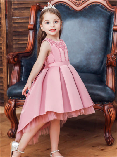 Girls Pleated Tulle Hi-Lo Special Occasion Dress - Girls Spring Dressy Dress