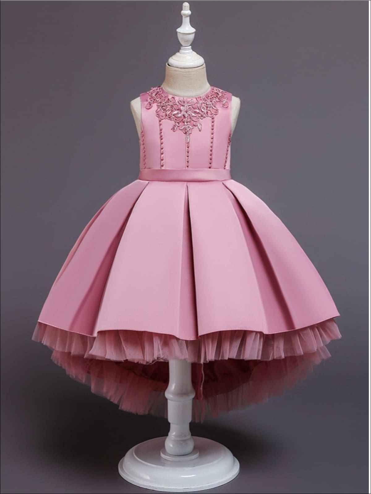 Girls Pleated Tulle Hi-Lo Special Occasion Dress - Pink / 3T - Girls Spring Dressy Dress