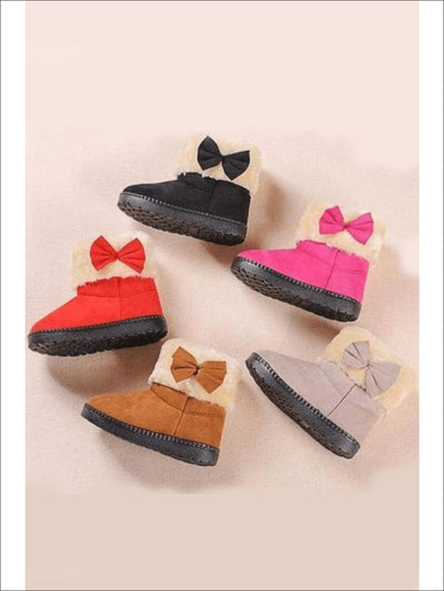 Girls Plush Bow Tie Winter Boots - Girls Boots