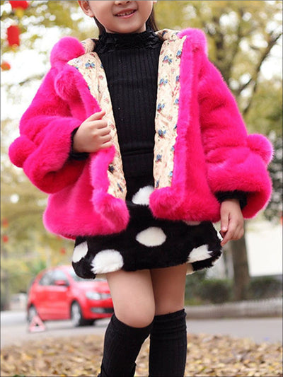 Girls Plush Hooded Winter Coat - Hot Pink / 2T - Girls Jacket