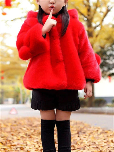 Girls Plush Hooded Winter Coat - Red / 2T - Girls Jacket