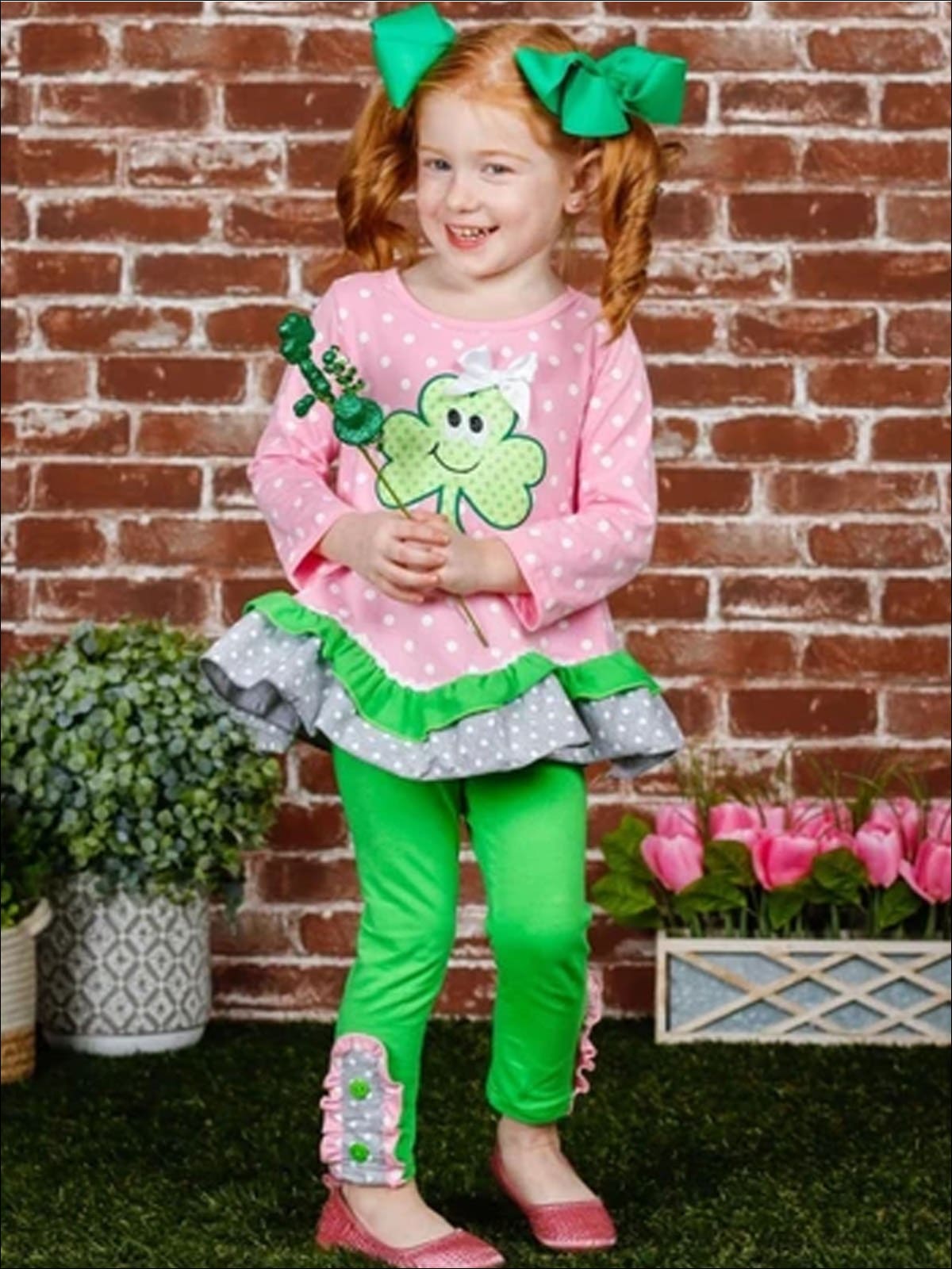 St. Patrick's Day Clothes | Girls Polka Dot Clover Tunic & Legging Set