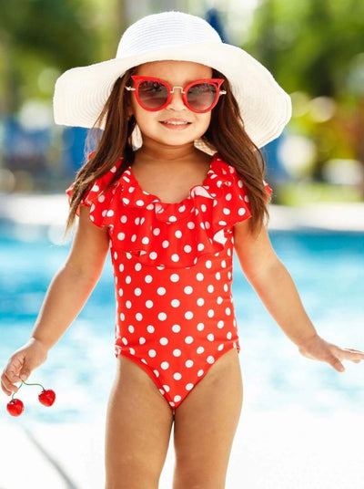 Kids Swimsuits |  Girls Polka Dot Double Ruffle One Piece Swimsuit