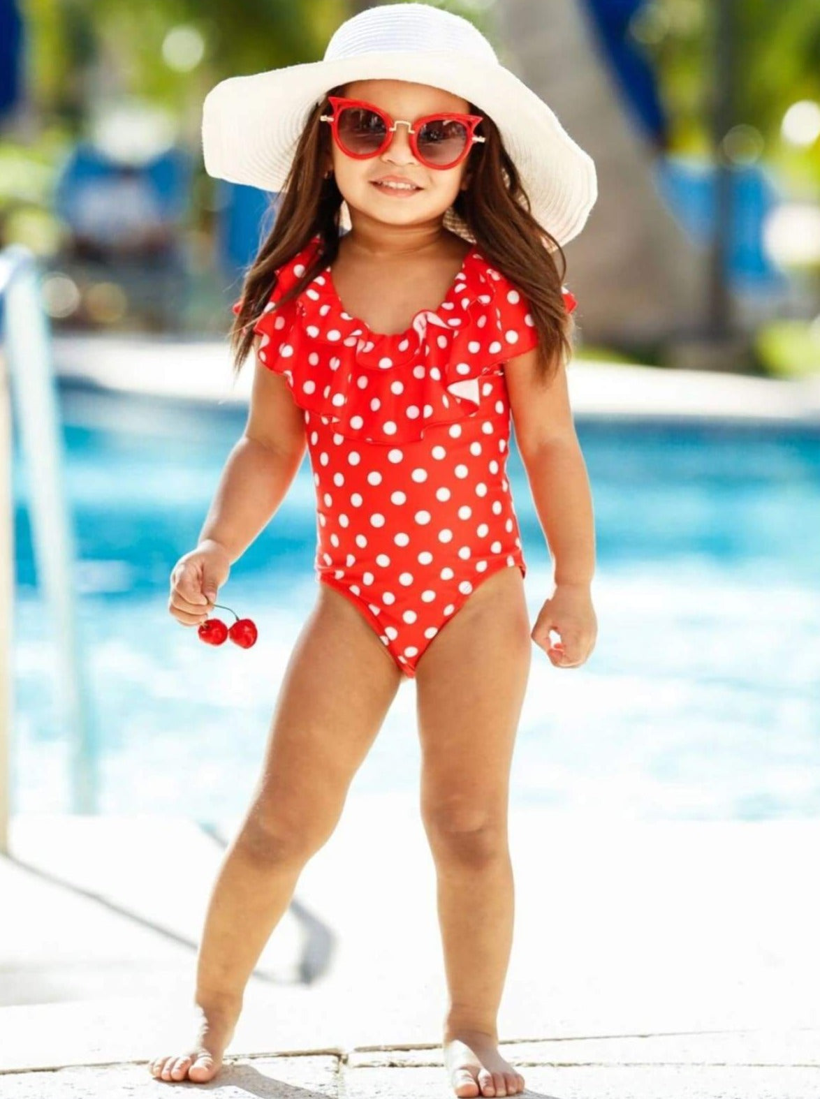 Kids Swimsuits  Girls Polka Dot Double Ruffle One Piece Swimsuit – Mia  Belle Girls