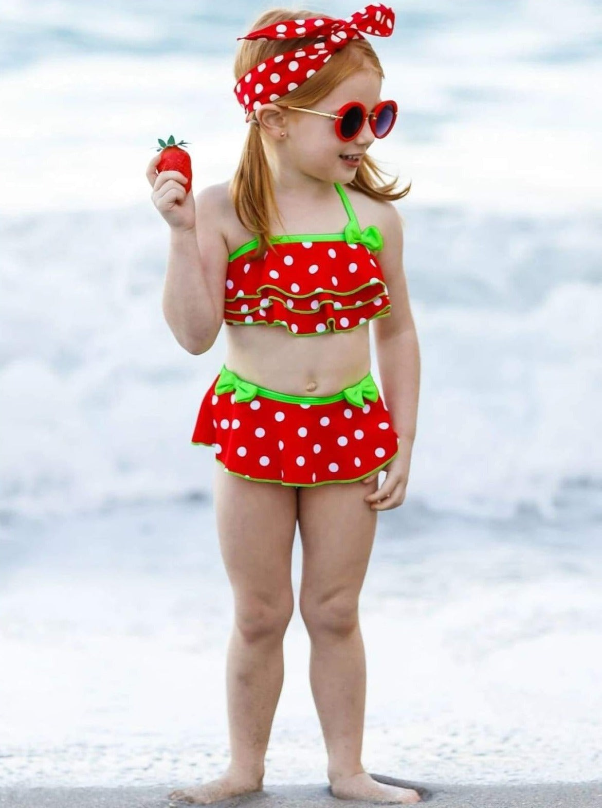 Toddler Two Piece Swimsuit | Girls Polka Dot Ruffle Skirted Swimsuit