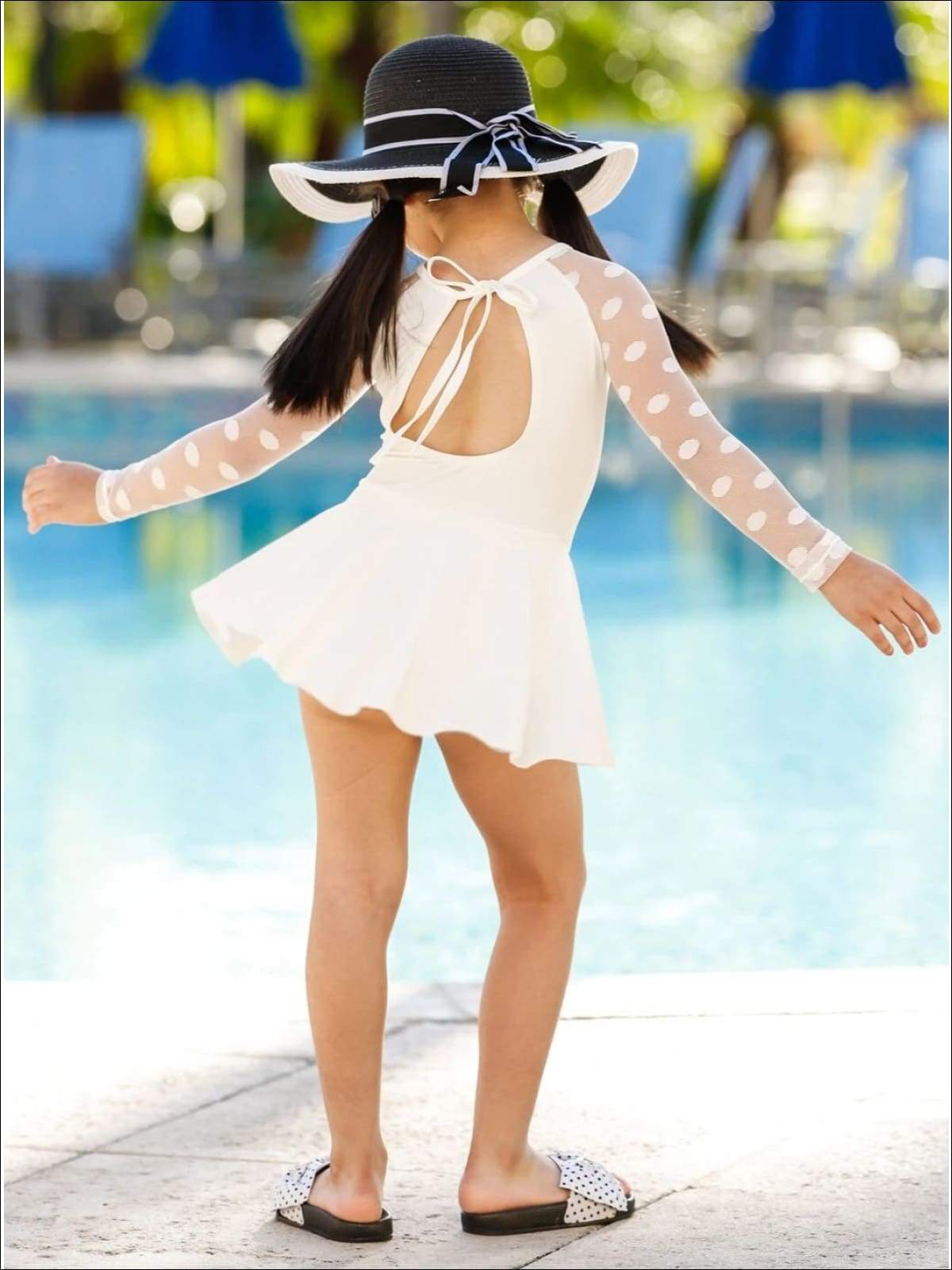 Kids Swimsuits | Girls Polka Dot Mesh Skirted One Piece Swimsuit