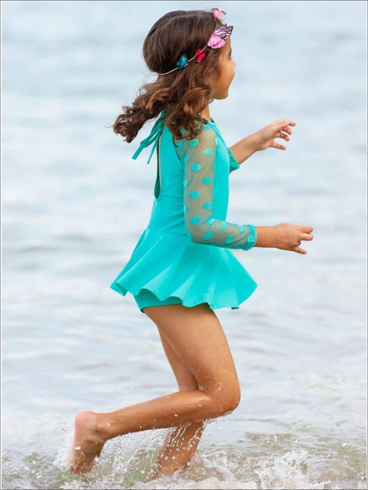 Kids Swimsuits | Girls Polka Dot Mesh Skirted One Piece Swimsuit