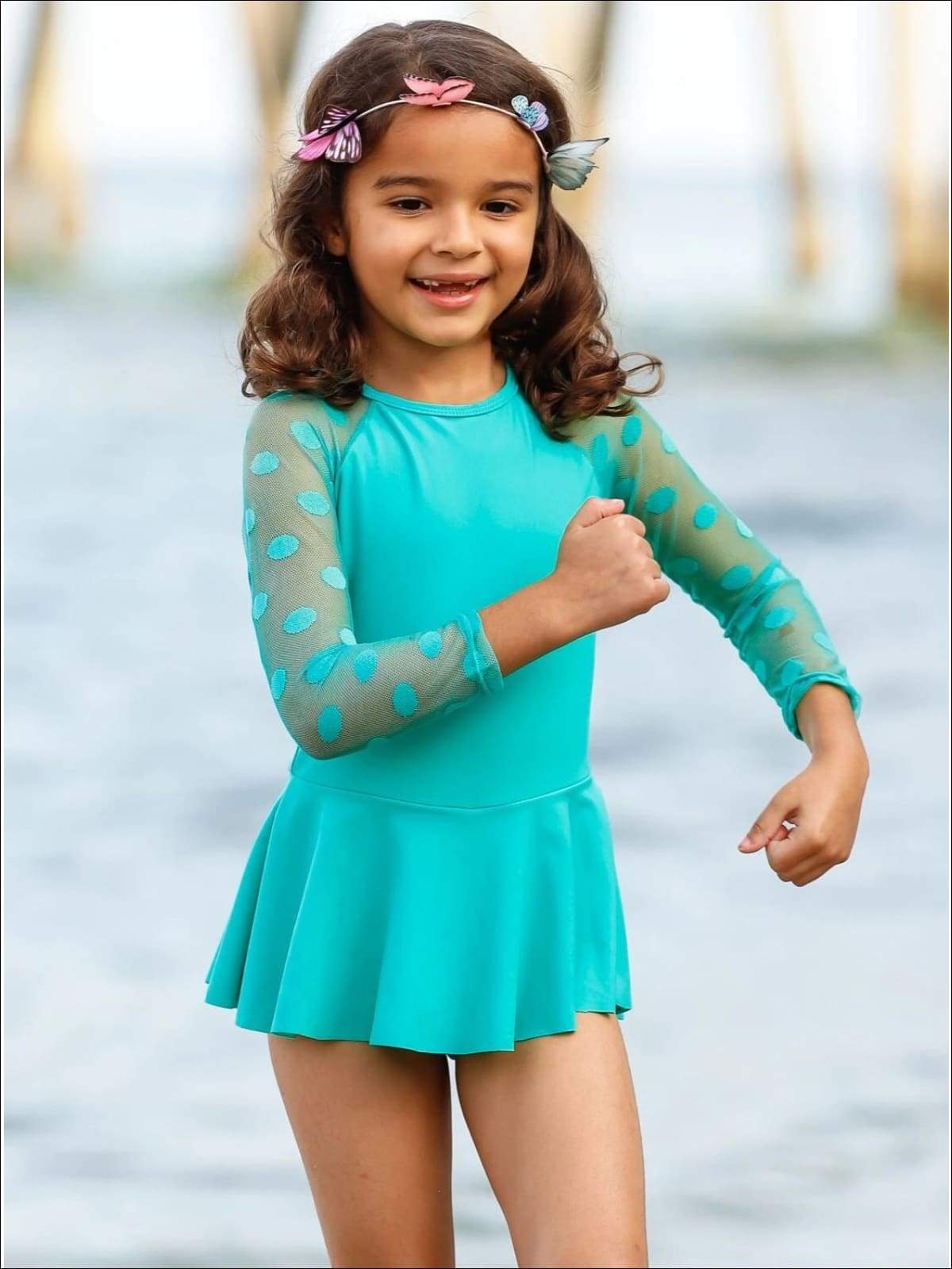 Kids Swimsuits Girls Polka Dot Mesh Skirted One Piece Swimsuit Mia