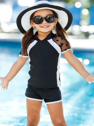 Kids Swimsuits | Girls Polka Dot  Rash Guar Shorts Two Piece Swimsuit