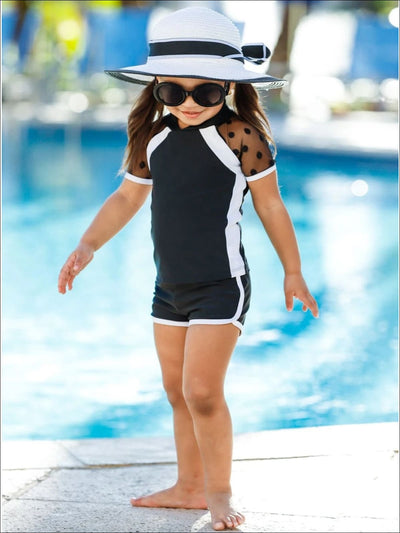 Kids Swimsuits | Girls Polka Dot  Rash Guar Shorts Two Piece Swimsuit