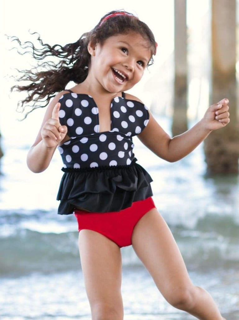 Girls Swimsuits | Polka Dot Ruffled Halter Top Two Piece Swimsuit