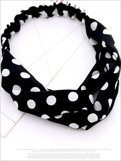 Girls Polka Dot Twisted Elastic Headband - Black - Hair Accessories
