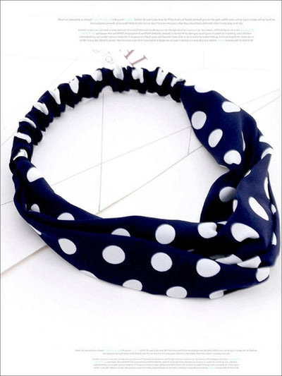 Girls Polka Dot Twisted Elastic Headband - Navy - Hair Accessories