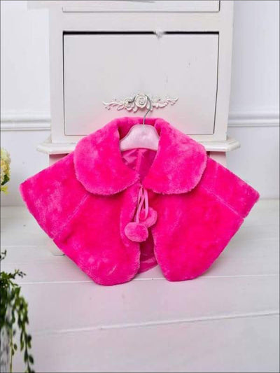Girls Pom Pom Furry Bolero (Red Burgundy Hot Pink White Pink) - hot pink / 5 - Girls Jacket