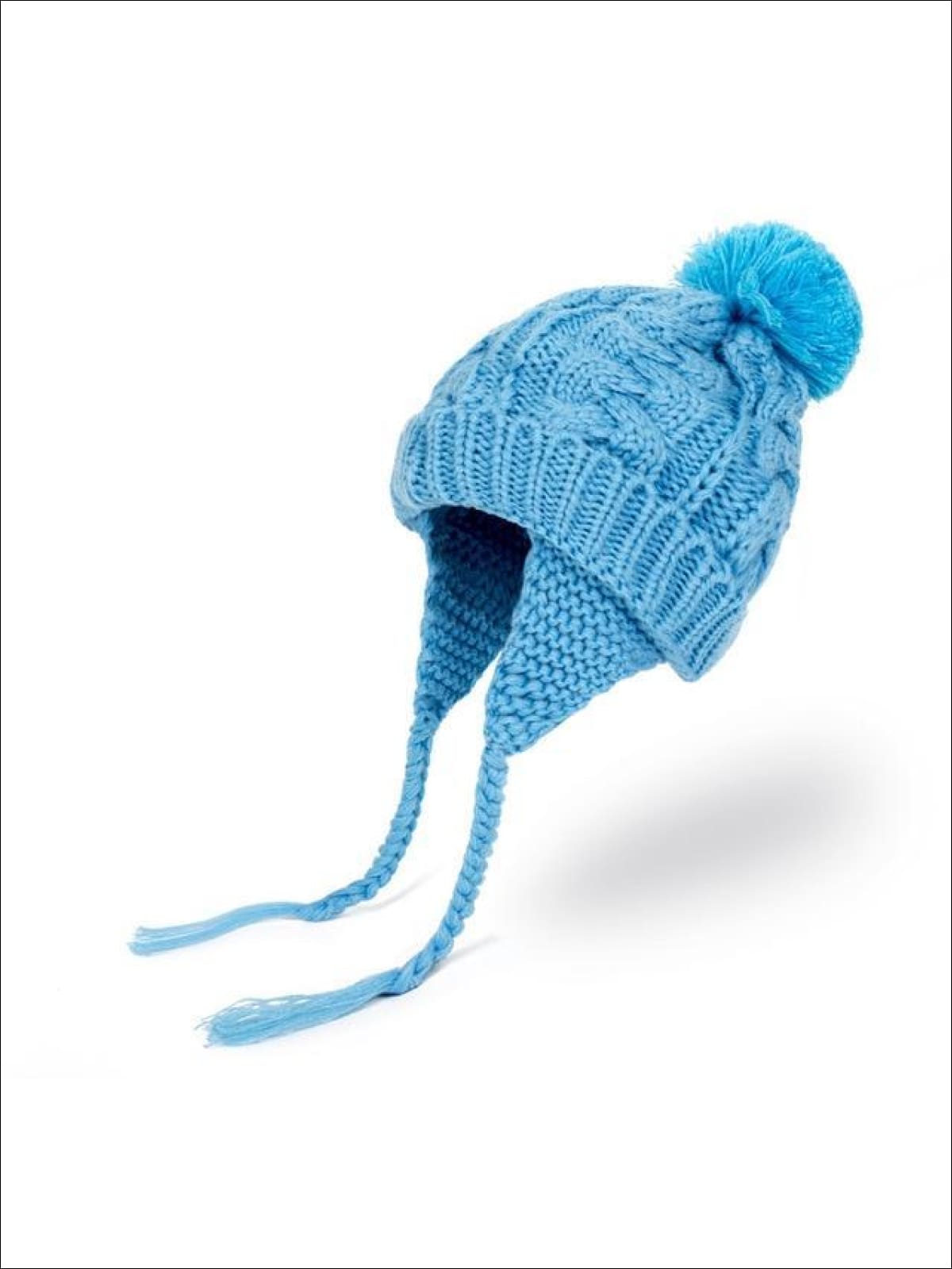 Girls Pom Pom Knitted Hat - Blue - Girls Hats