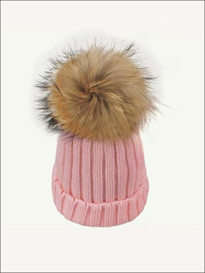 Girls Pom Pom Knitted Hat - Pink - Girls Hats