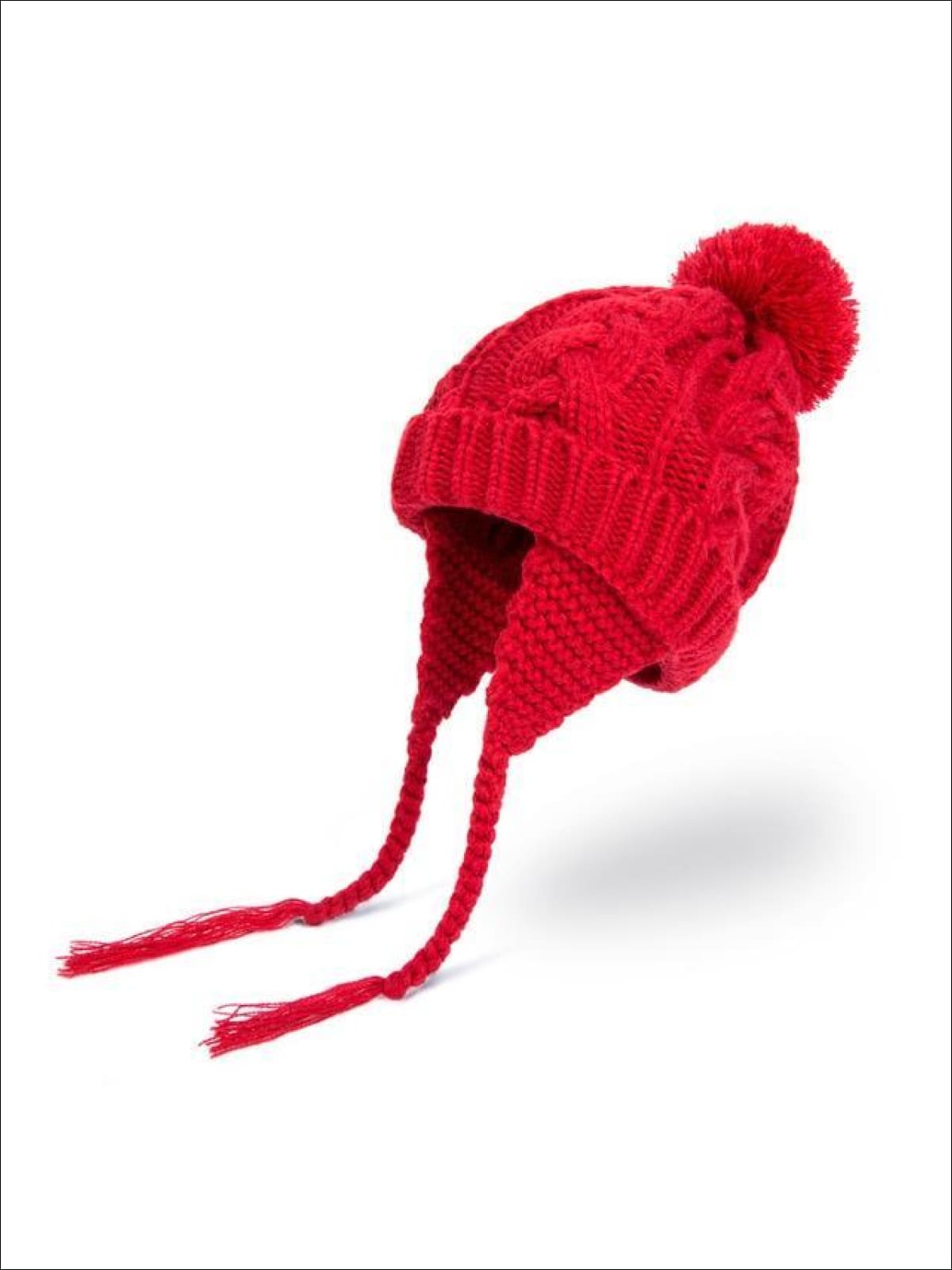 Girls Pom Pom Knitted Hat - Red - Girls Hats