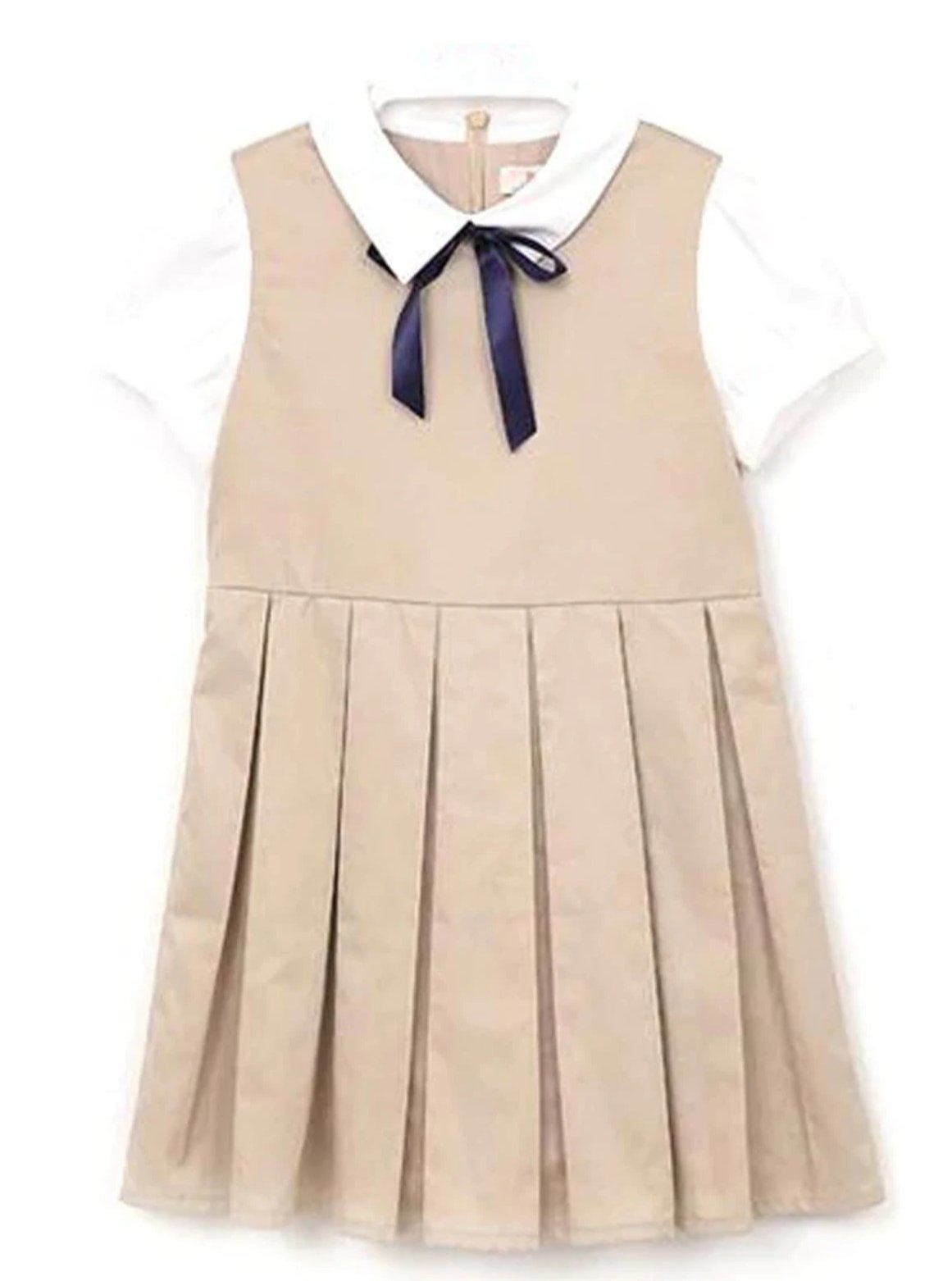 Girls Preppy Bow Tie Collar Pleated A-Line School Girl Uniform Dress - Brown / 3T - Girls Fall Casual Dress
