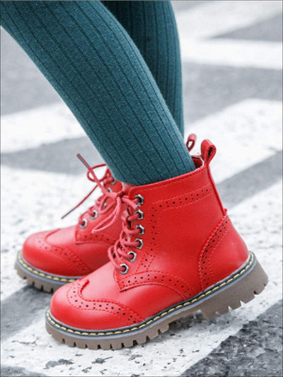 Girls Preppy Dr. Martin Inspired Boots (Pink Black & Red) - Girls Boots