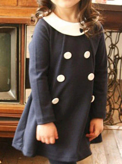  Girls Vintage Preppy Chic Coat Style Buttoned Dress - Mia Belle Girls