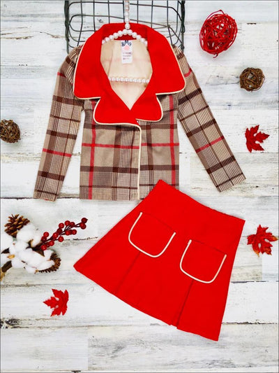 Girls Preppy Chic Outfits | Plaid Blazer & Skirt Set | Mia Belle Girls