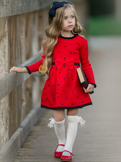 Girls Preppy Chic Dress | Heart Knit Skater Dress | Mia Belle Girls