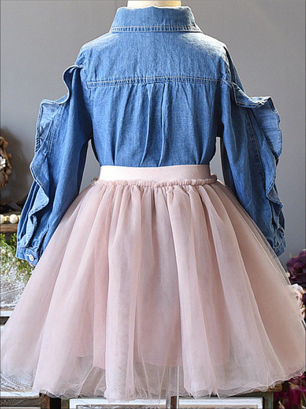 Denim Darling Blouse & Tutu Skirt Set - Back To School - Mia Belle Girls