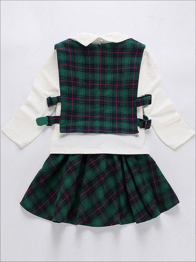 Girls Preppy Lace Blouse, Gingham Vest & Skirt Set - Mia Belle Girls