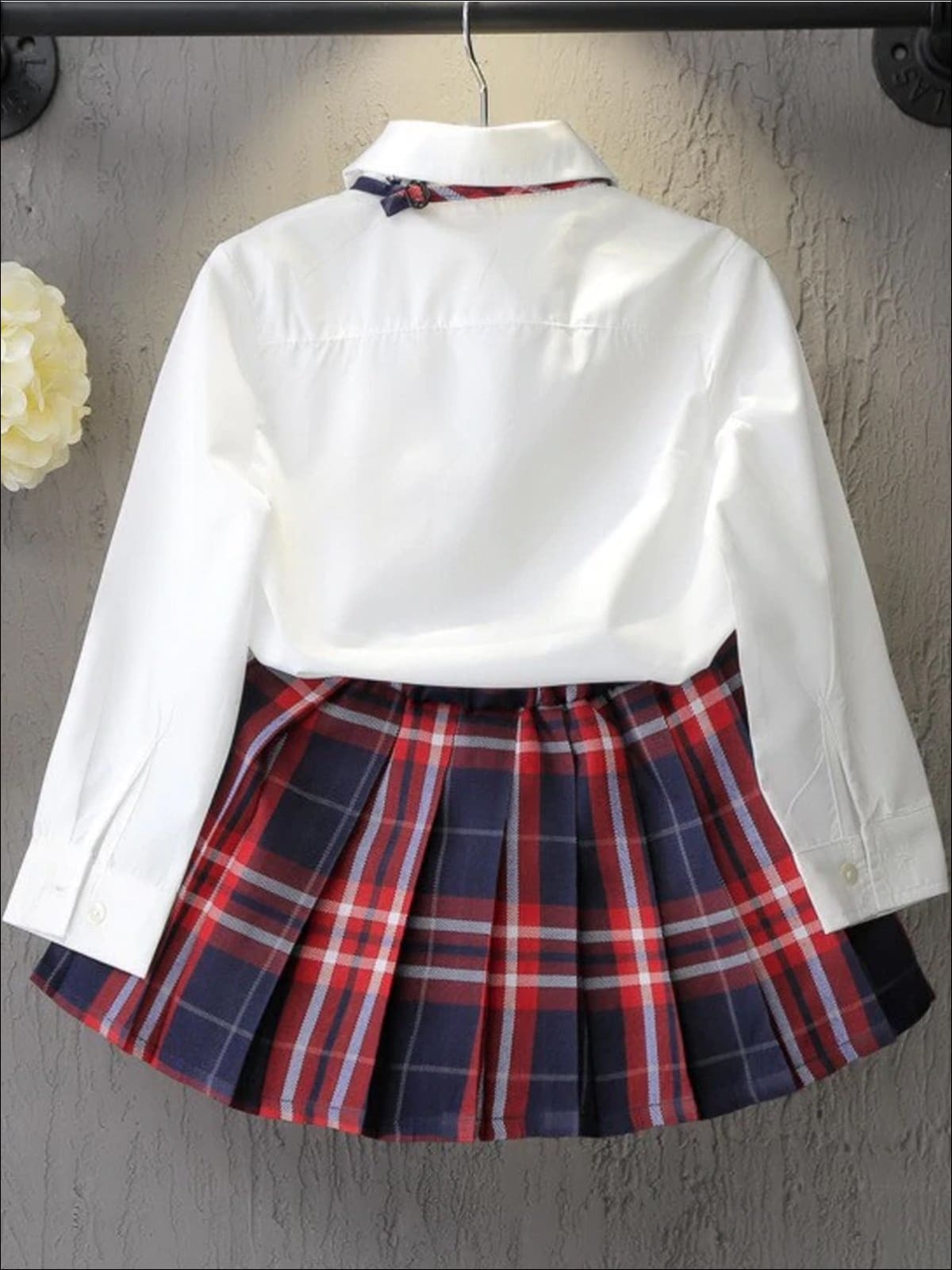 Preppy Chic Outfit | Blouse, Tie, & Plaid Skirt Set | Mia Belle Girls