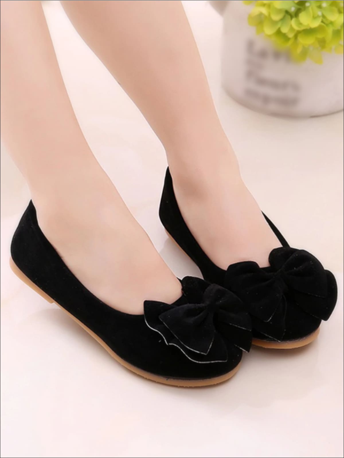Girls Princess Bow Tie Flats - Black / 5.5 - Girls Flats