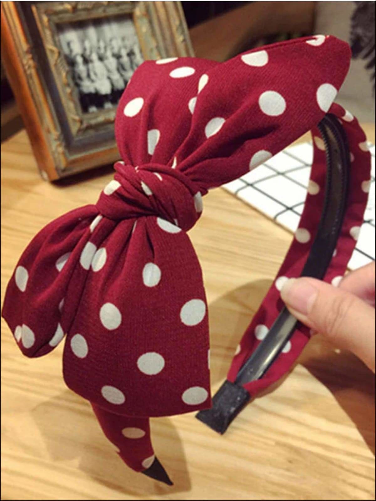 Girls Printed Large Bow Big Polka Dot Headband - Red - Girls Hair Accessories